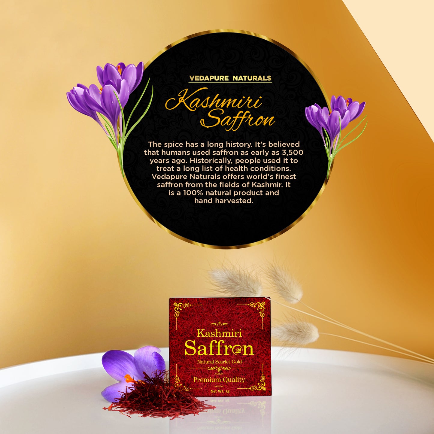 Pure ayurvedic A++Grade Kashmiri Saffron/Kashmiri Kesar Vedapure Naturals