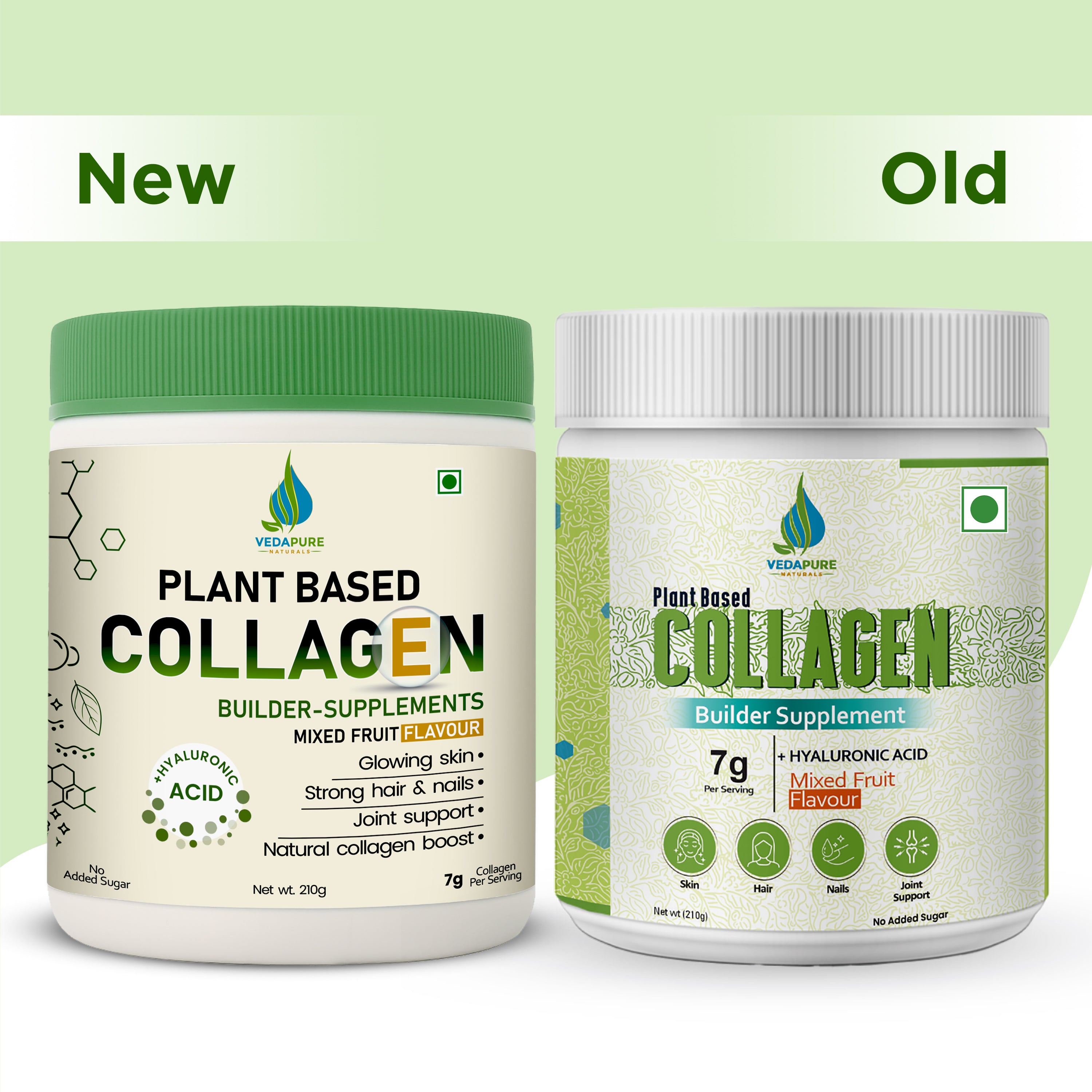 Vedapure Plant-Based Collagen | Vegan Booster with Biotin & Hyaluronic Acid | Skin Glow – 210g