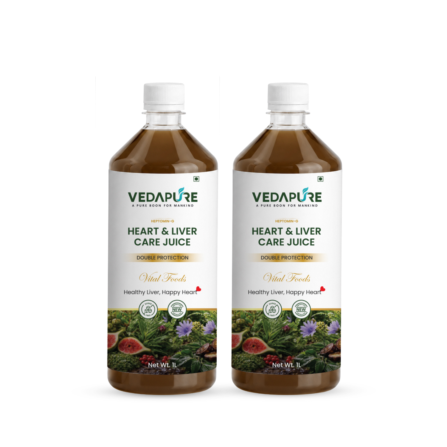 VEDAPURE Heart & Liver Care Juice 1000ml | Ayurvedic Liver Detox & Heart Health Juice | Herbal Liver Cleanse with Kasni, Revand Chini, Anjeer & Fennel | No Added Sugar | GMP Certified (Pack of 1)