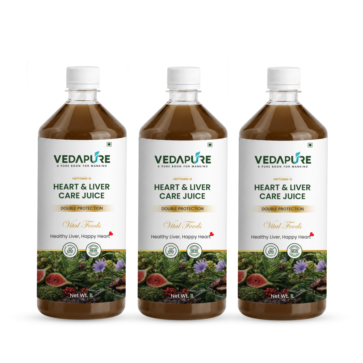 VEDAPURE Heart & Liver Care Juice 1000ml | Ayurvedic Liver Detox & Heart Health Juice | Herbal Liver Cleanse with Kasni, Revand Chini, Anjeer & Fennel | No Added Sugar | GMP Certified (Pack of 1)