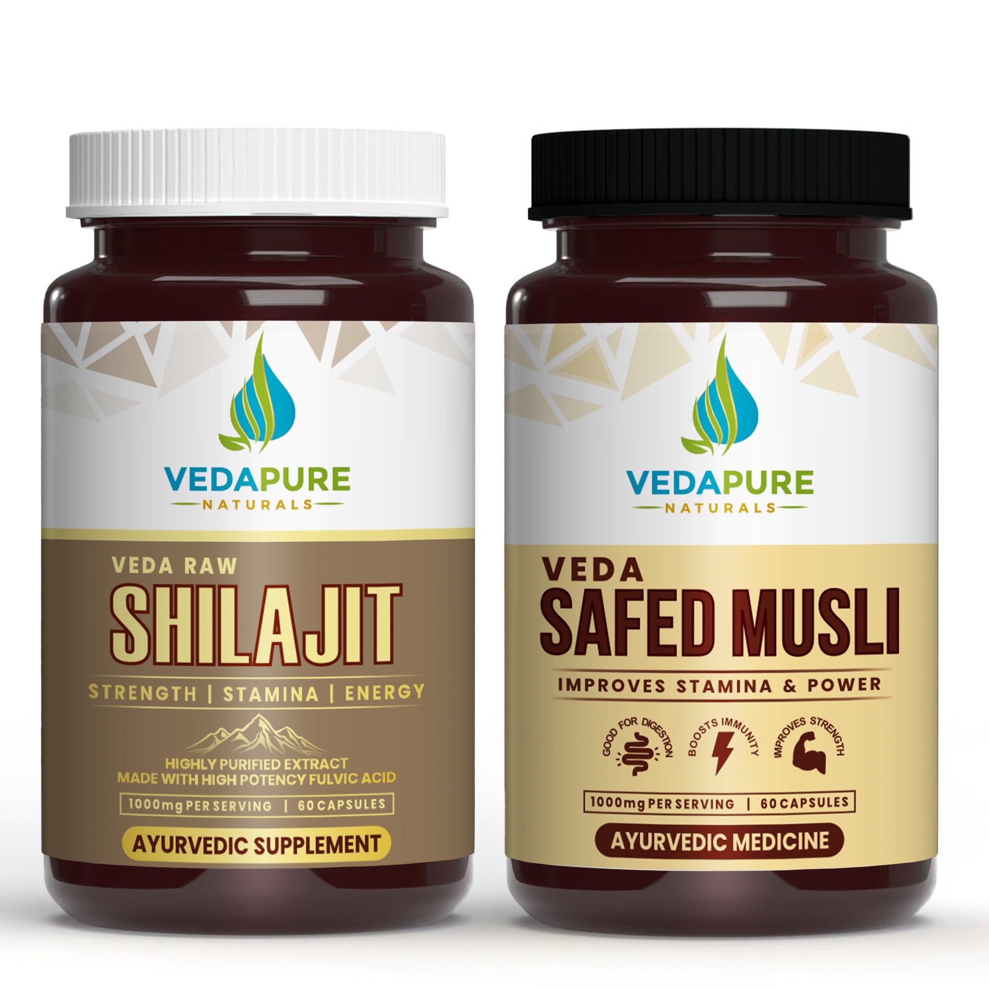 Vedapure Naturals Safed Musli & Veda Raw Shilajit 60 Capsules  (COMBO PACK) Vedapure Naturals