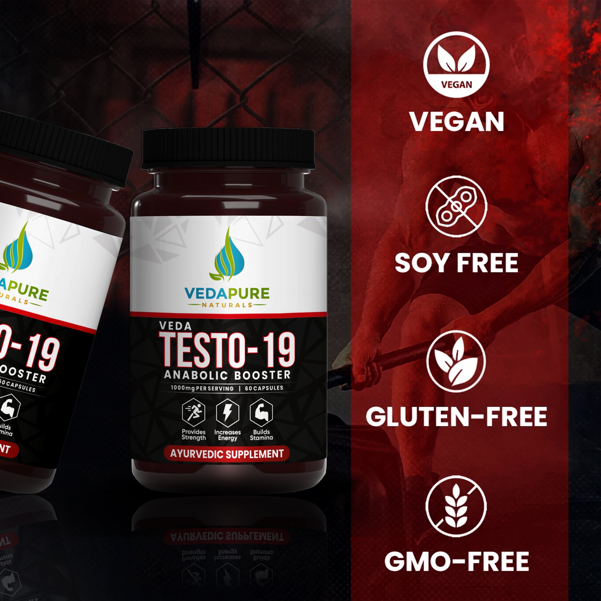 VEDAPURE  Glow and Strength Kit -  Veda Testo-19  Anabolic Booster- Chota Gokhru, Shatavari, Safed Musli, Ashwagandha Extracts -60 Capsules Double Strength Omega 3 Fish Oil 1000mg- 60 Softgel  & Multivitamin For Men & Women- 60 Capsules