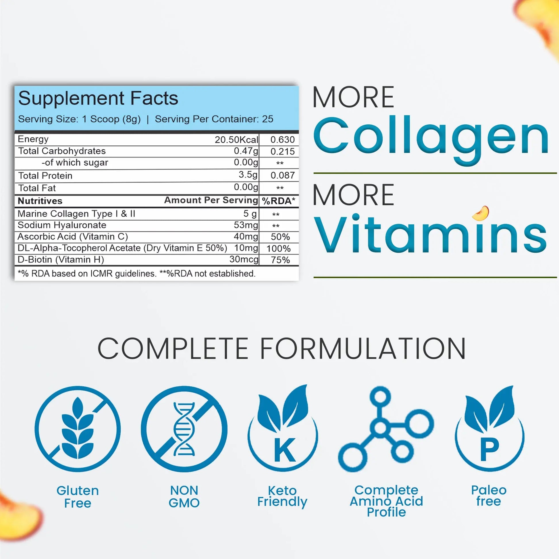 Vedapure Natural Marine Collagen Skin Radiance Supplement |Peachy Mango, 210g |Hydrolyzed Collagen Powder with Amino Acids, Biotion, Vitamin C & E | Healthy Skin, Joints, Hairs & Nails Vedapure Naturals