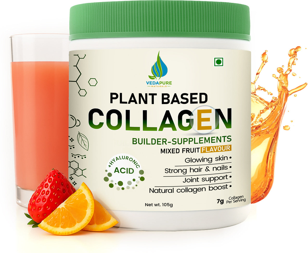 Vedapure Plant-Based Collagen | Vegan Booster with Biotin & Hyaluronic Acid | Skin Glow – 104g