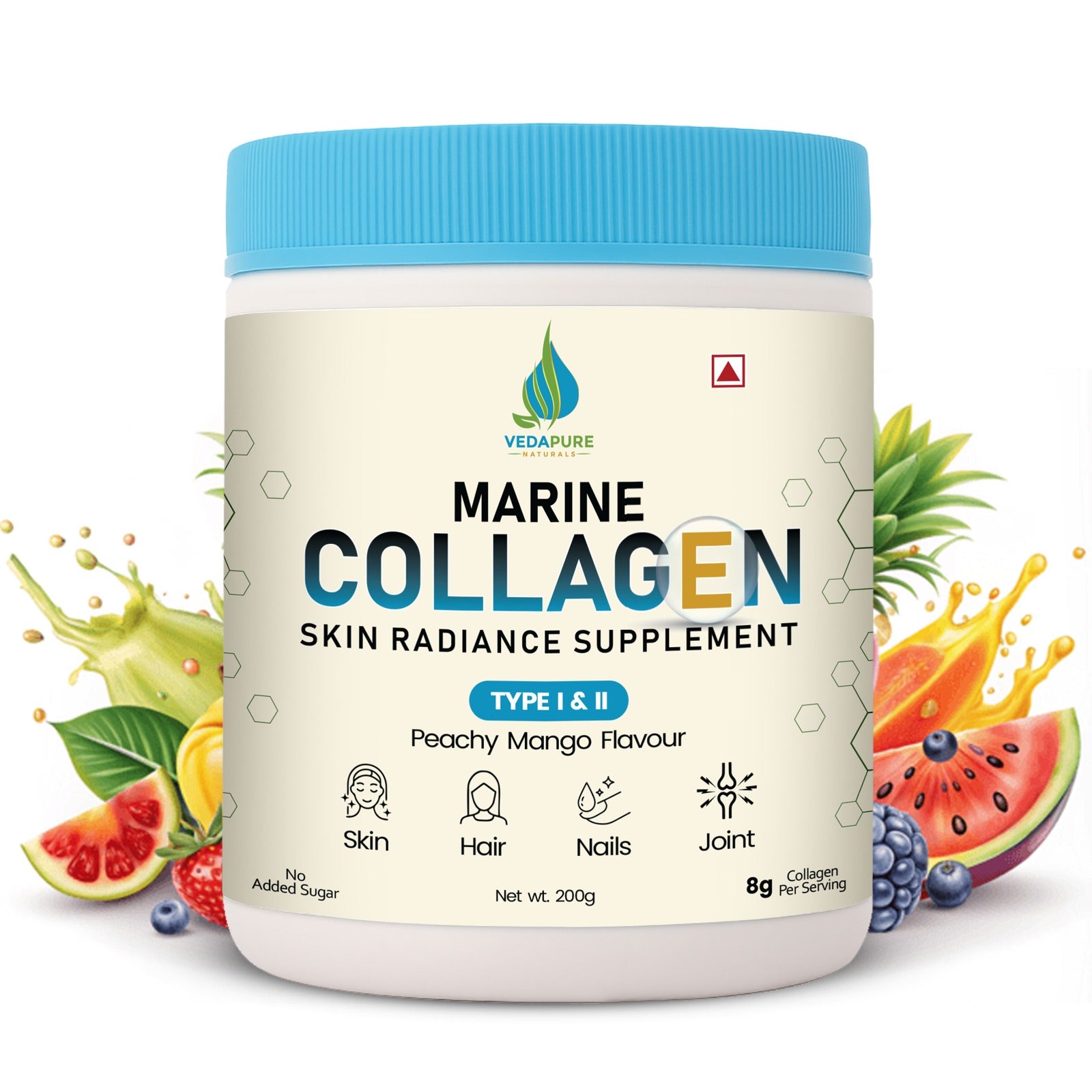 Vedapure Marine Collagen 200g – Peachy Mango | Biotin, Vit C & E | For Skin, Hair, Joints & Nails