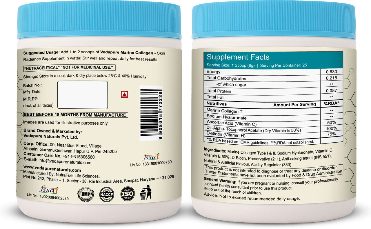 Vedapure Marine Collagen 104g – Peachy Mango | Biotin, Vit C & E | For Skin, Hair, Joints & Nails