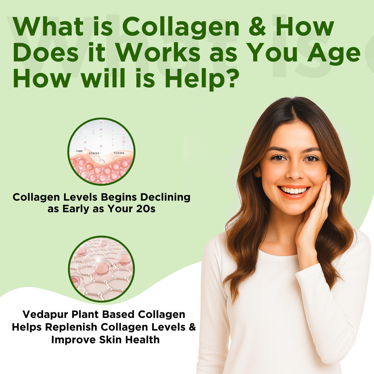 Vedapure Plant-Based Collagen | Vegan Booster with Biotin & Hyaluronic Acid | Skin Glow – 104g