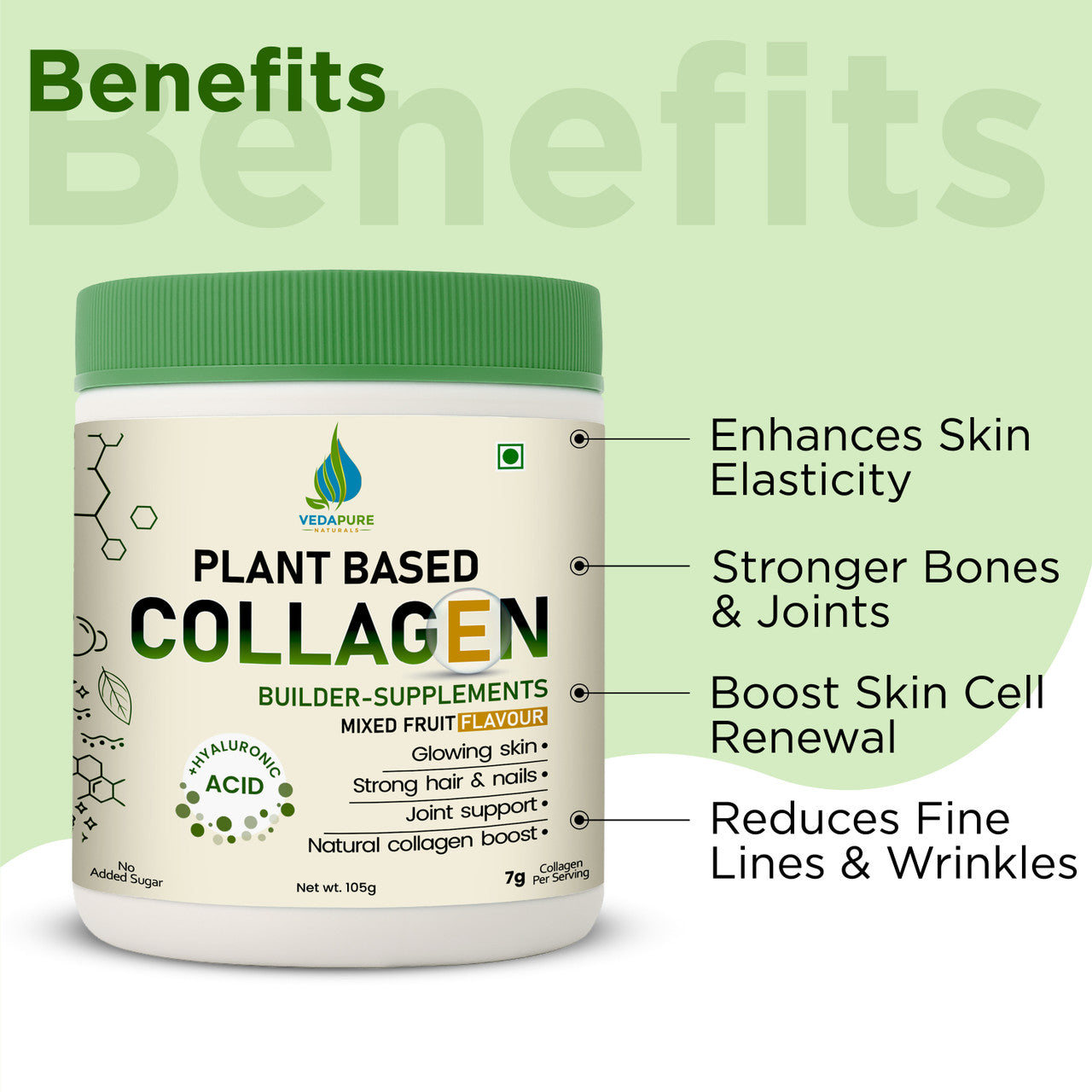 Vedapure Plant-Based Collagen | Vegan Booster with Biotin & Hyaluronic Acid | Skin Glow – 104g
