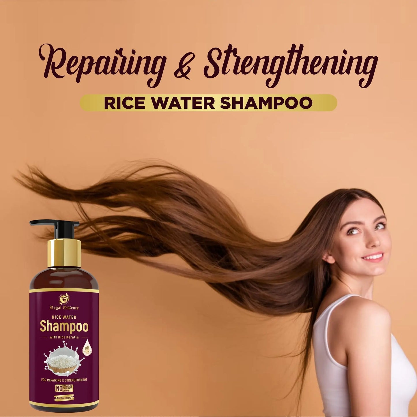 Regal Essence Rice Water Shampoo With Rice Keratin For Damaged, Dry & Frizzy Hair (300 ml) VedapureNaturals