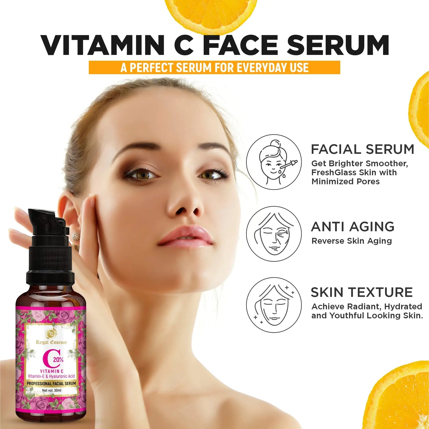 Regal Essence Vitamin C & E Hyaluronic Acid Professional Facial Serum -30ML Vedapure Naturals