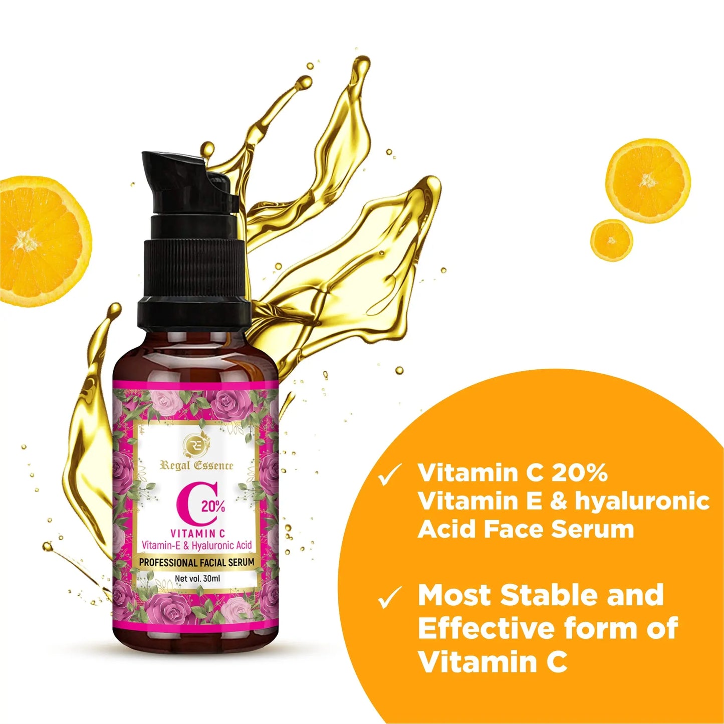 Regal Essence Vitamin C & E Hyaluronic Acid Professional Facial Serum -30ML Vedapure Naturals