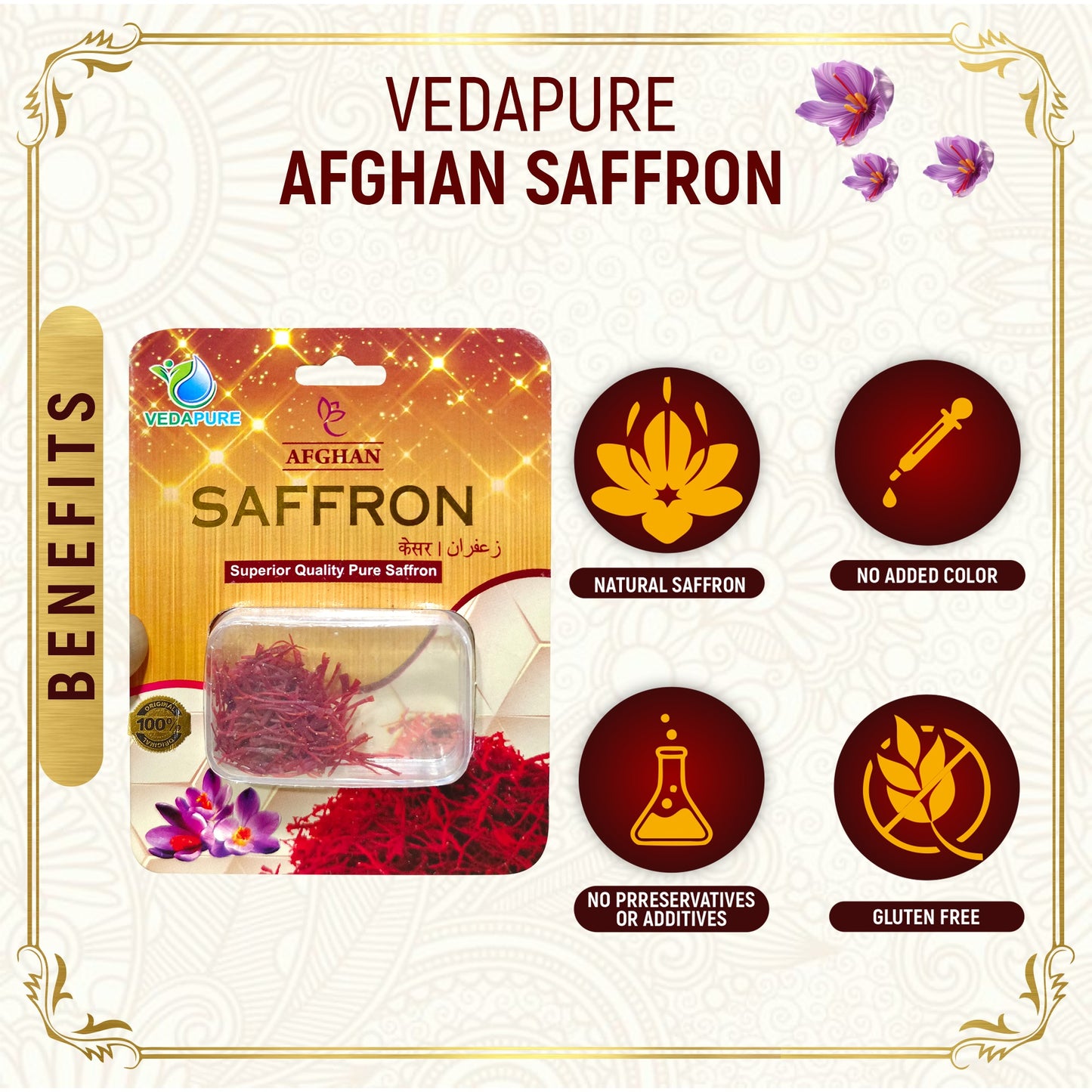 Vedapure Afghan Saffron Premium A++ Grade, Highest Quality-1gram Vedapure Naturals