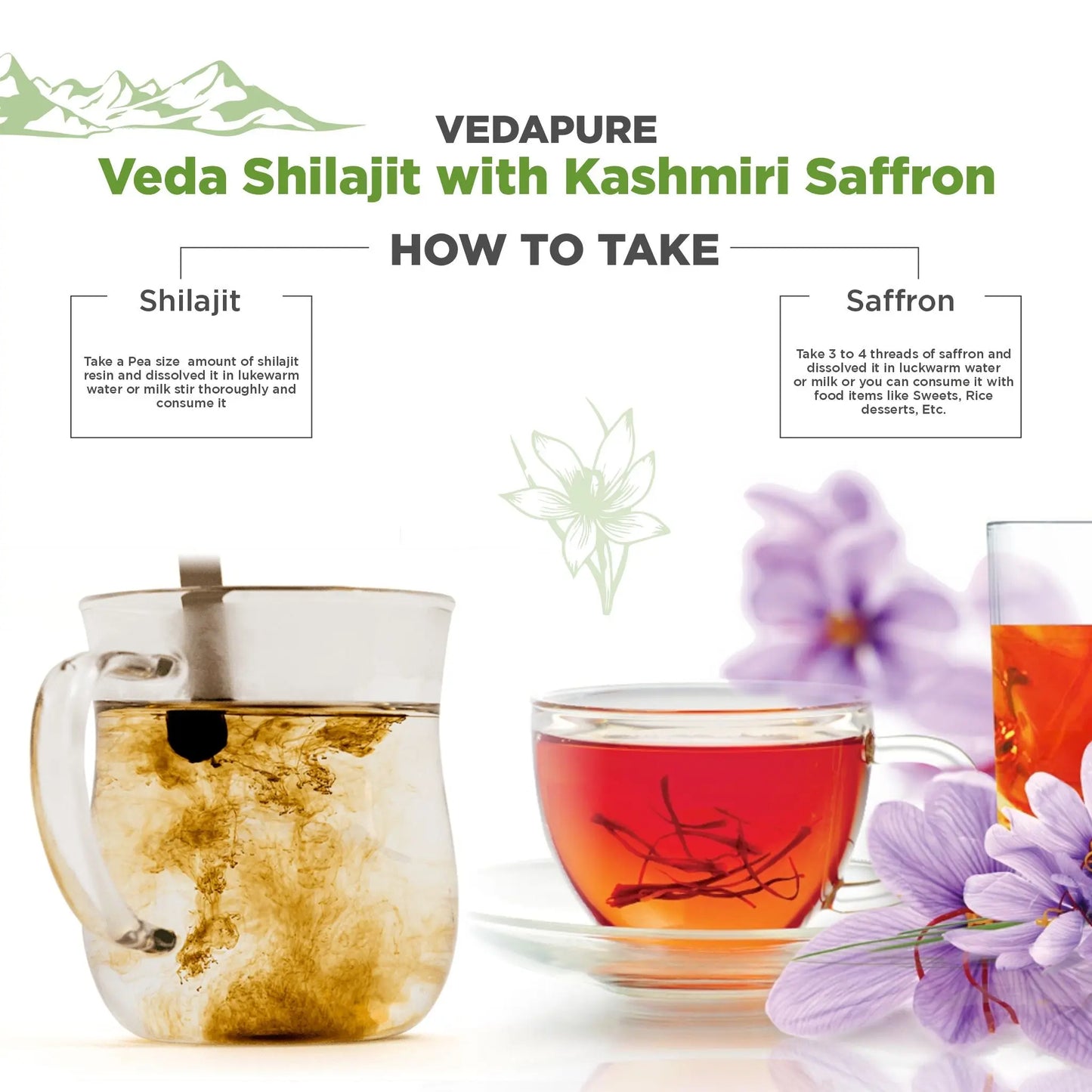 Vedapure Ayurvedic Natural and Pure Raw 25g Shilajit Resin with 1g Kashmir Kesar Saffron Combo Pack Vedapure Naturals