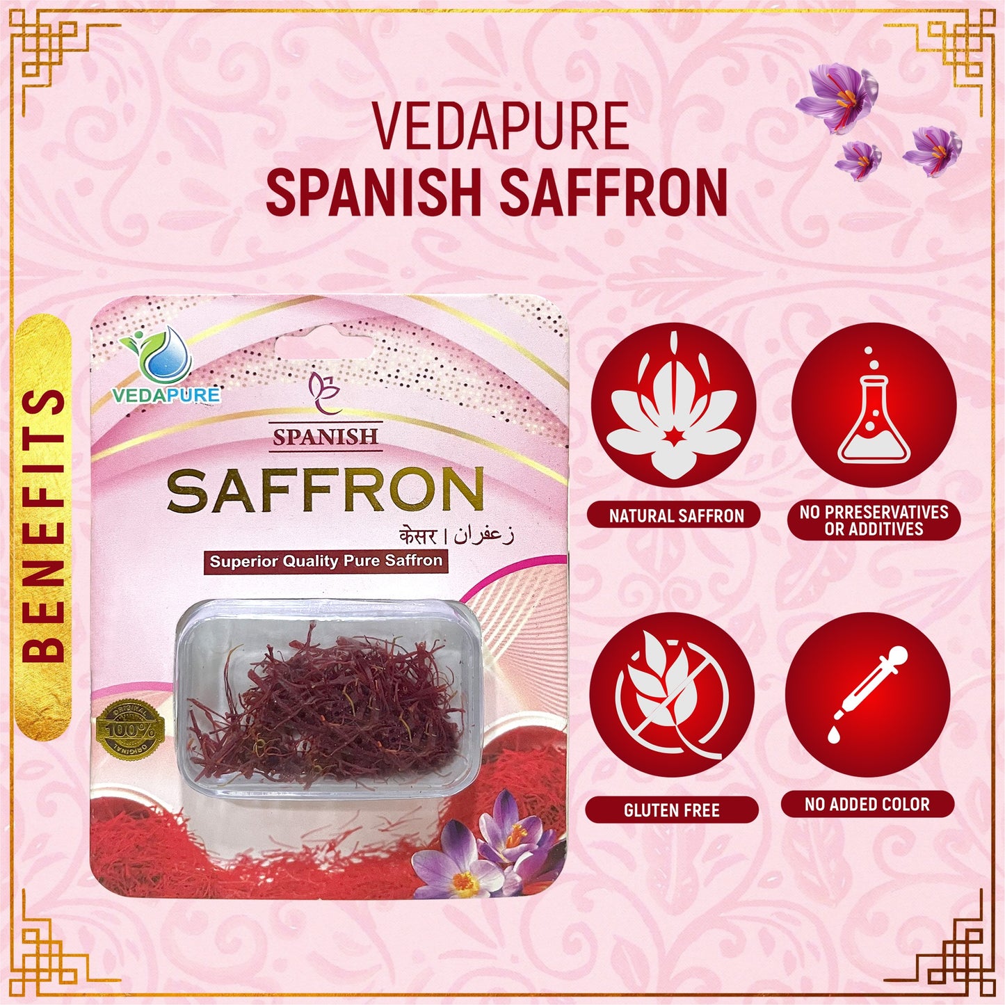 Vedapure Natural & Pure A++ Grade Spanish Saffron/Kesar Threads- 1 Gram Vedapure Naturals