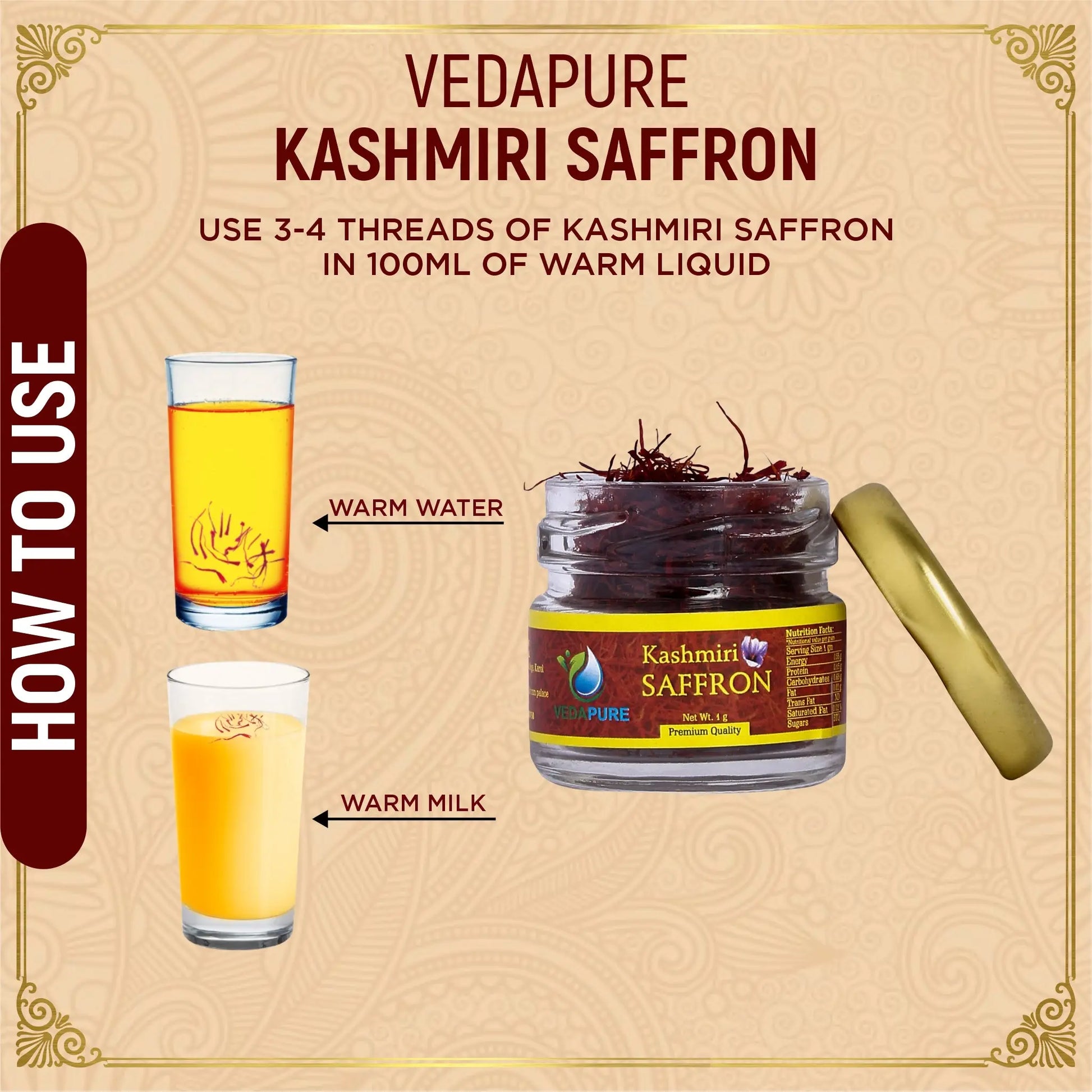 Vedapure Premium A++ Grade Kashmiri Saffron / Kesar- 1 gram Vedapure Naturals