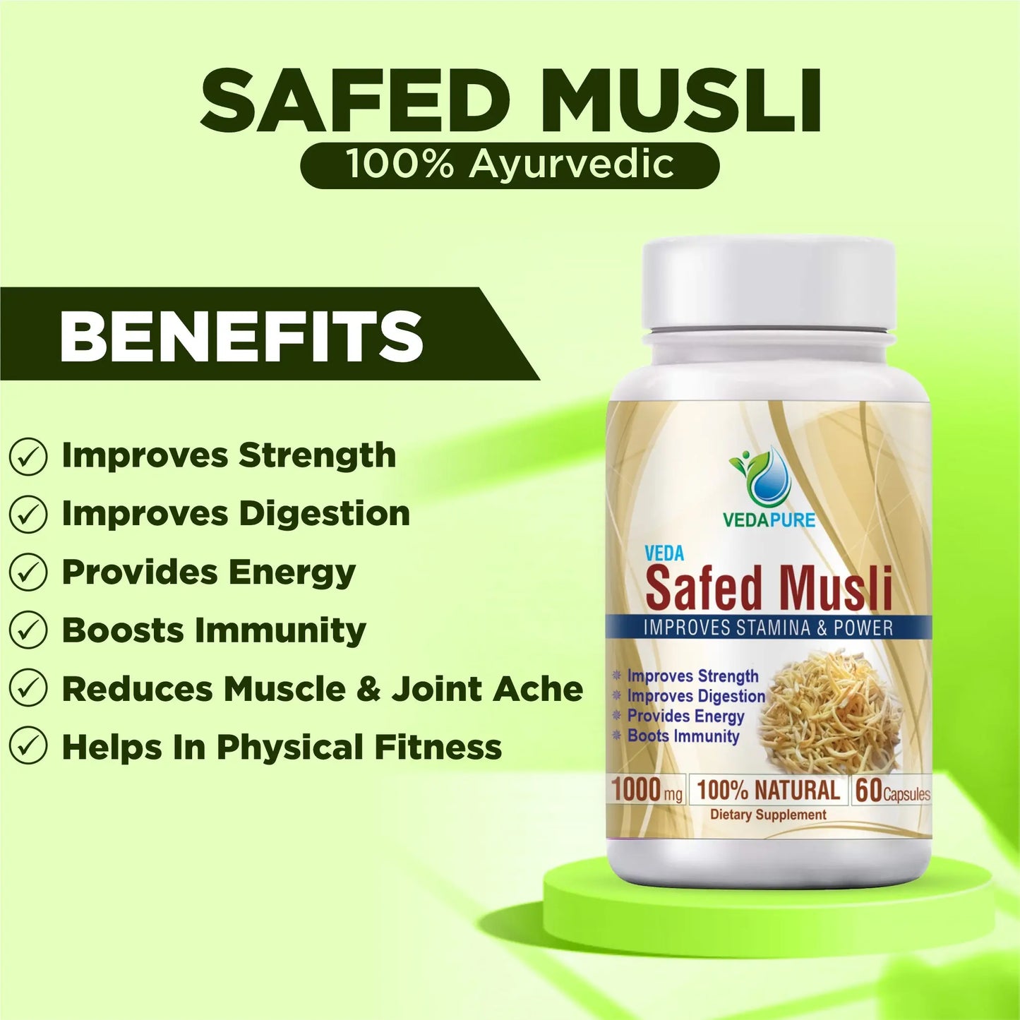 Vedapure Safed Musli Power For Strength-60 Capsules Vedapure Naturals