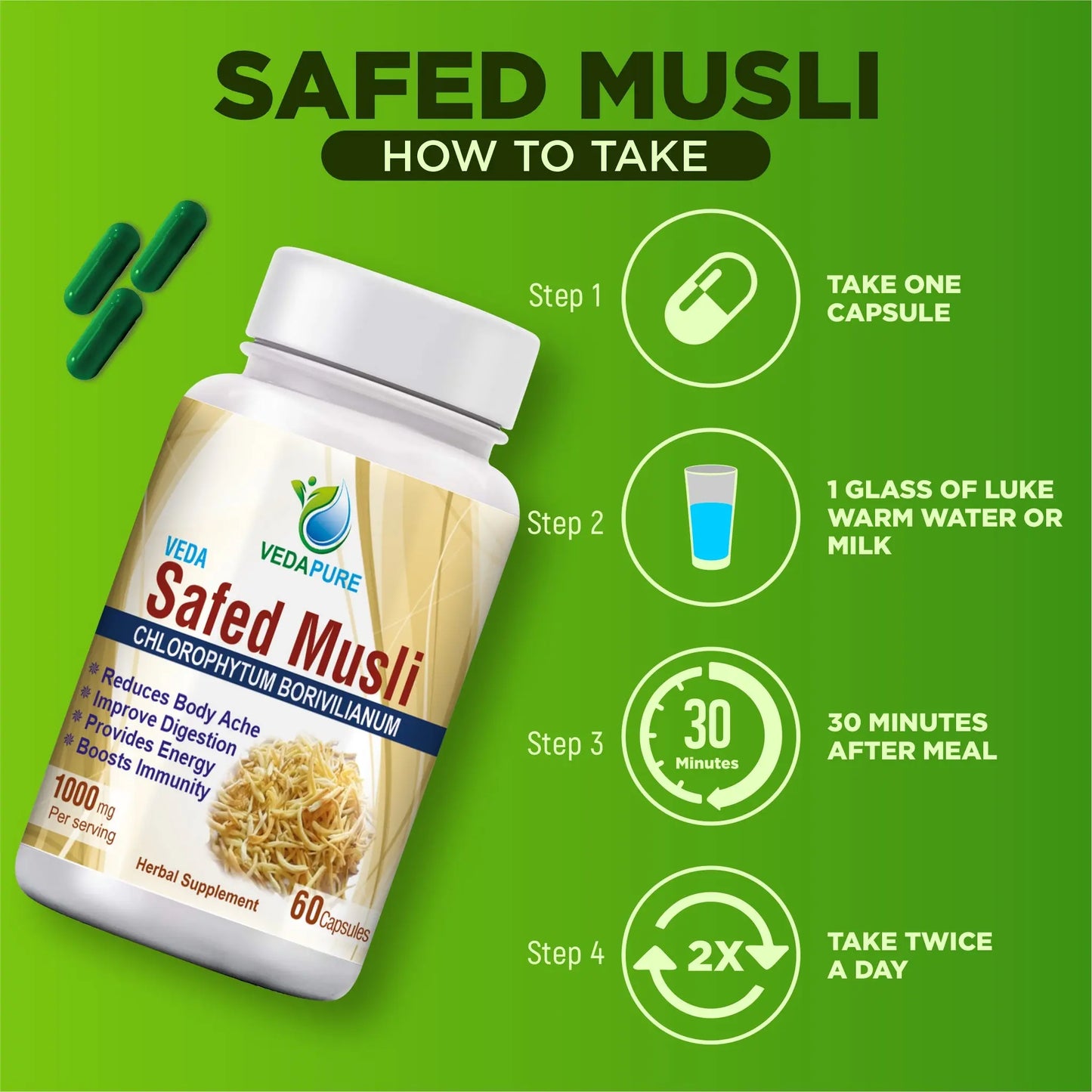 Vedapure Safed Musli Power For Strength-60 Capsules Vedapure Naturals